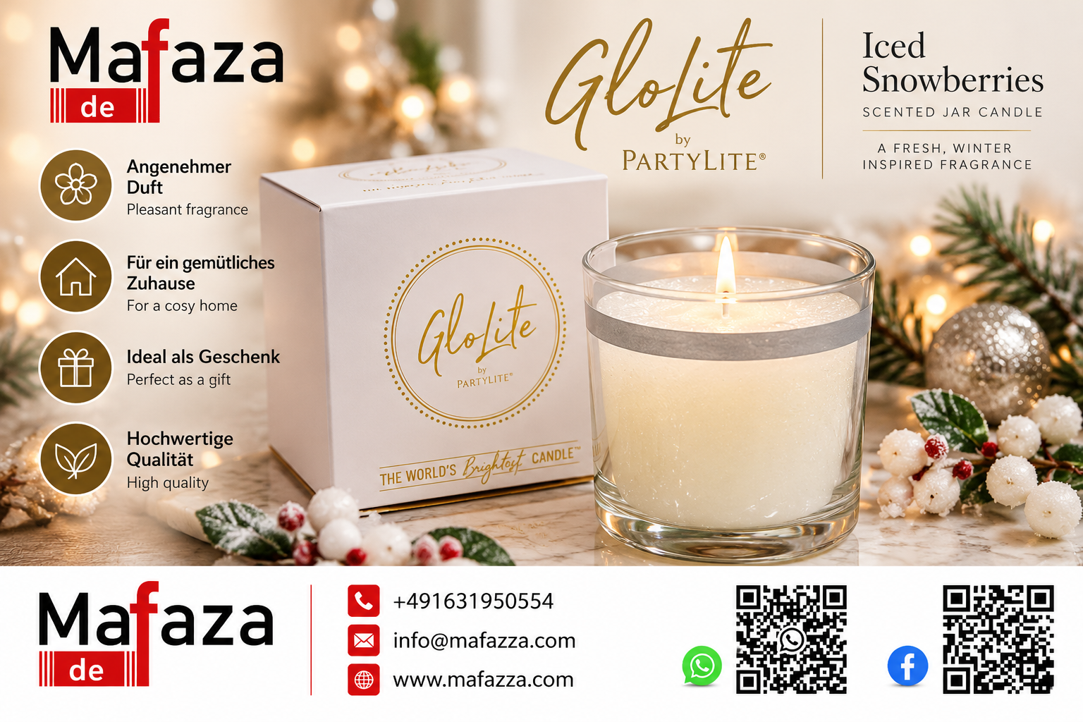 PartyLite GloLite Duftkerze im Glas – Eisfrüchte – Neu & OVP